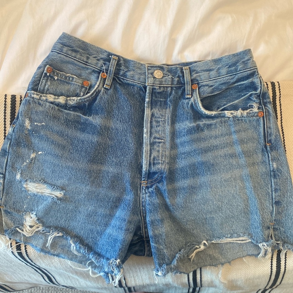 Agolde Distressed Blue Denim Jean Shorts